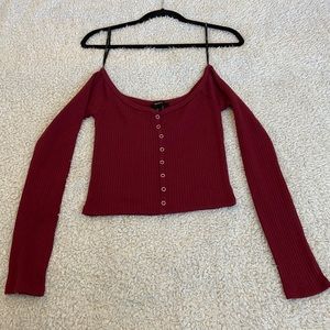 Maroon long sleeve off the shoulder crop top